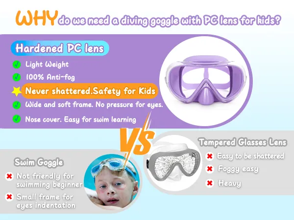 Kids Diving Mask – Anti-Fog Swim Mask with Nose Cover for Safe Learning- EX-1700-PC
